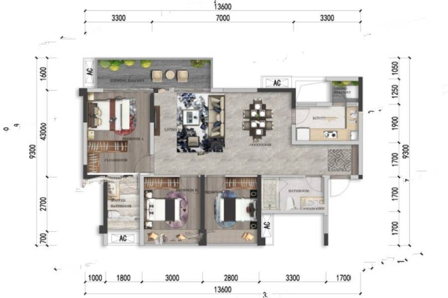 遂宁健康城圣平澜岸3室2厅2卫110㎡户型图