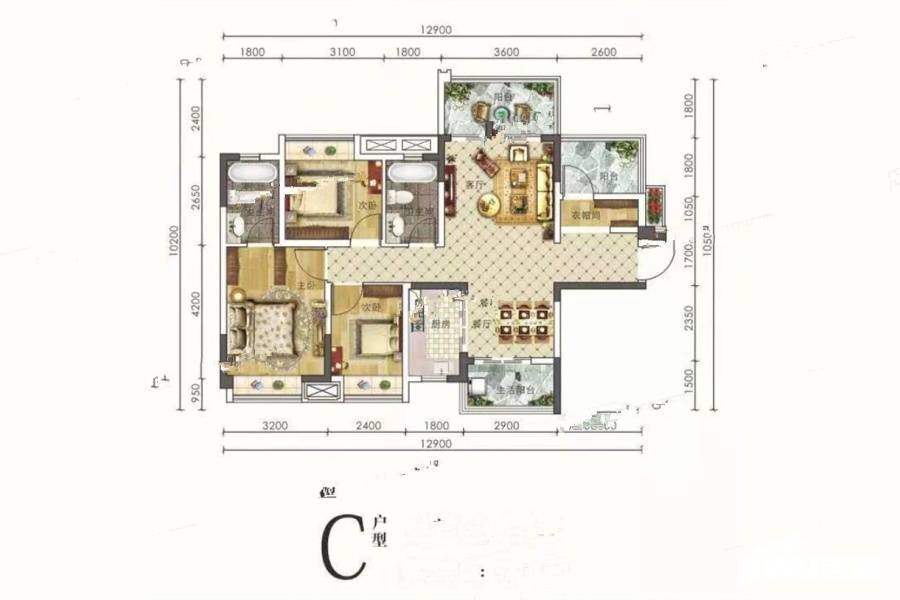 敏捷锦绣源著3室2厅2卫112㎡户型图