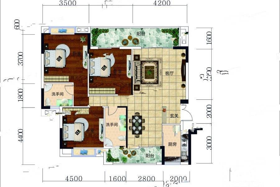 加德城市豪庭3室2厅2卫106㎡户型图