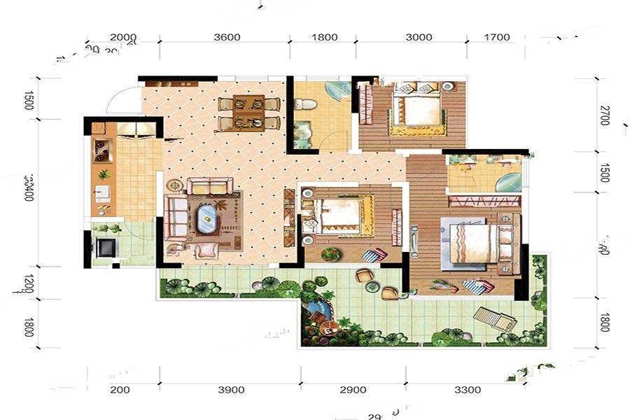 凰腾龙玺3室2厅2卫82.3㎡户型图