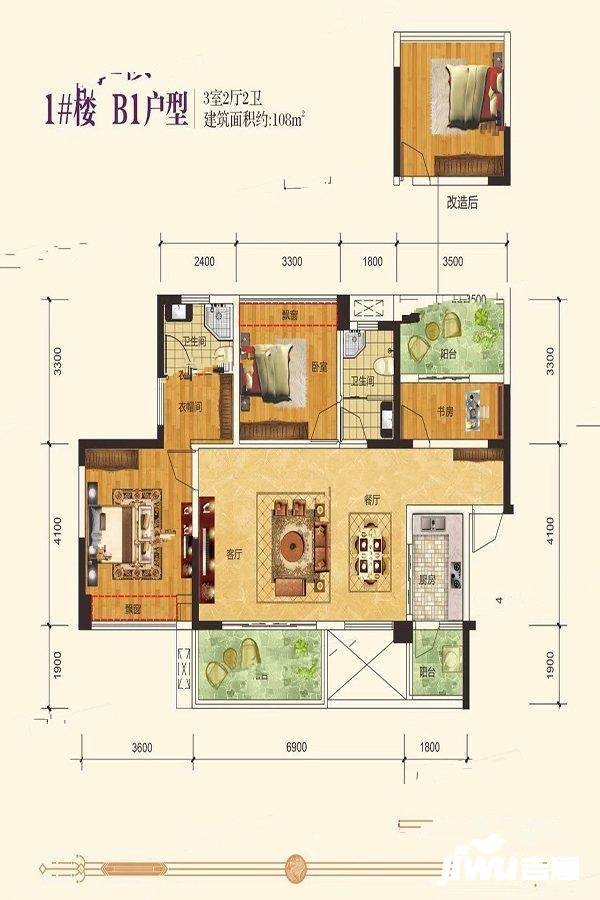 广安广安永利时代广场b1户型图_首付金额_3室2厅2卫_108.