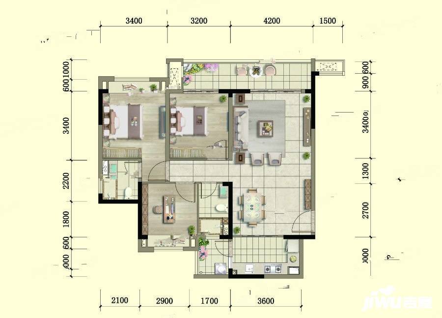 中梁西溪首府3室2厅2卫117.1㎡户型图