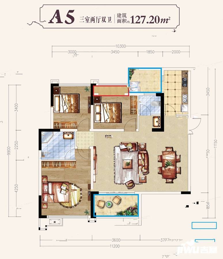 天悦云玺公馆3室2厅2卫127.2㎡户型图