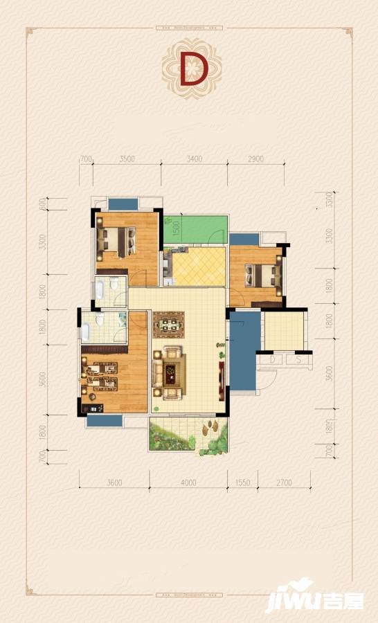 学府银座3室2厅2卫109㎡户型图