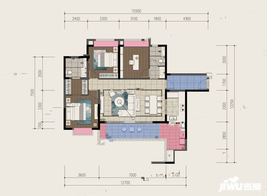 深广仁恒公园四季3室2厅2卫123㎡户型图