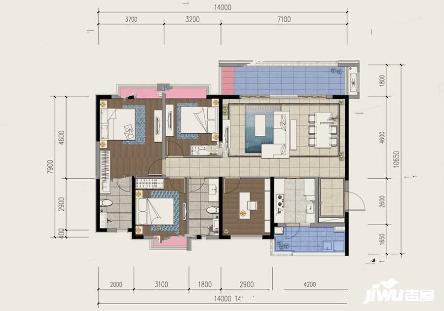 深广仁恒公园四季4室2厅2卫143㎡户型图