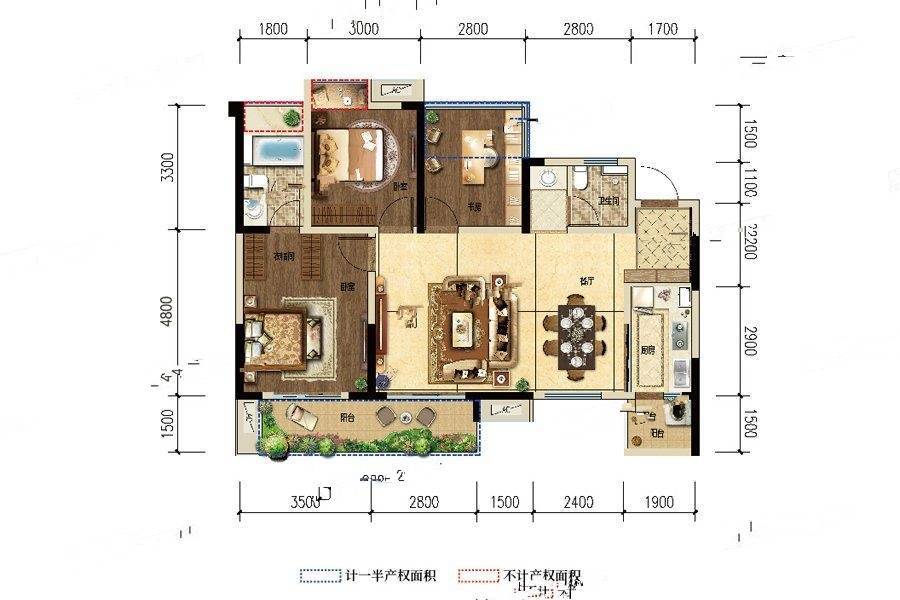 达州绿地城3室2厅2卫108.8㎡户型图