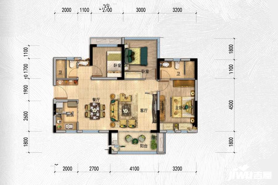 碧桂园珑樾湾3室2厅2卫101㎡户型图