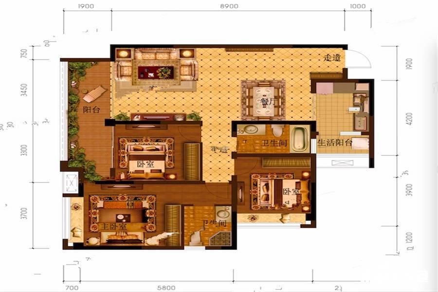 上东逸景3室2厅2卫115㎡户型图