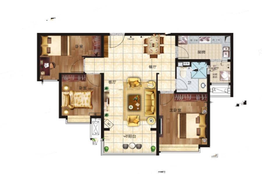 恒大雅苑3室2厅1卫117㎡户型图