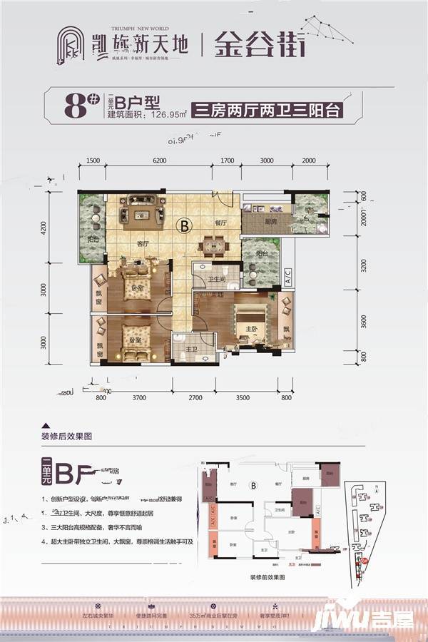 凯旋新天地3室2厅2卫127㎡户型图