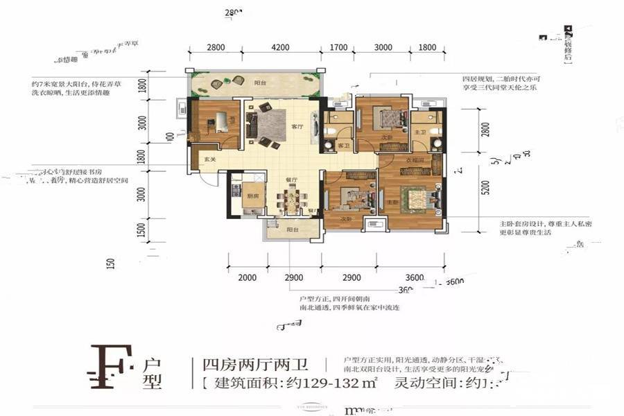 华奥阳光城悦府4室2厅2卫129㎡户型图