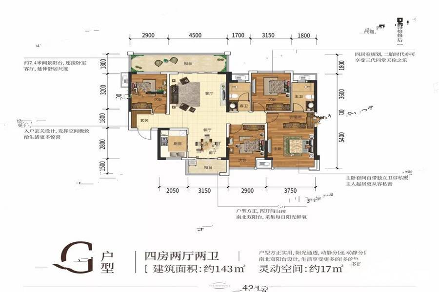 华奥阳光城悦府4室2厅2卫143㎡户型图