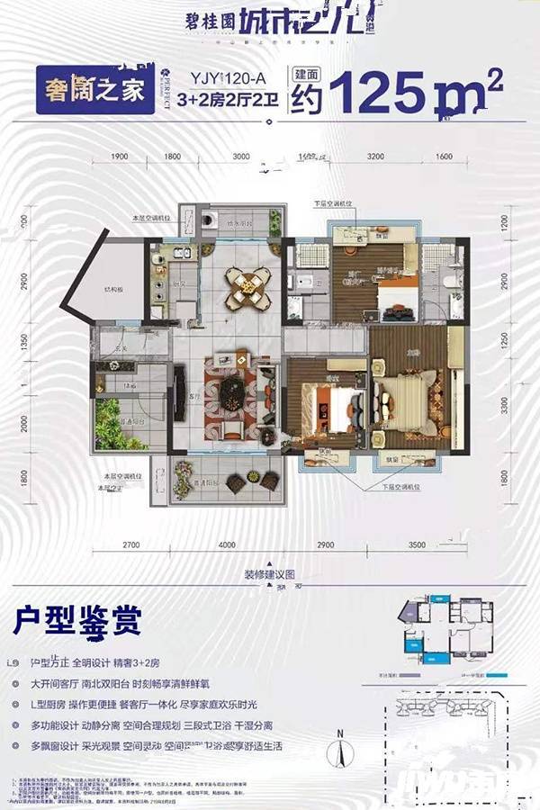 碧桂园城市之光3室2厅2卫125㎡户型图