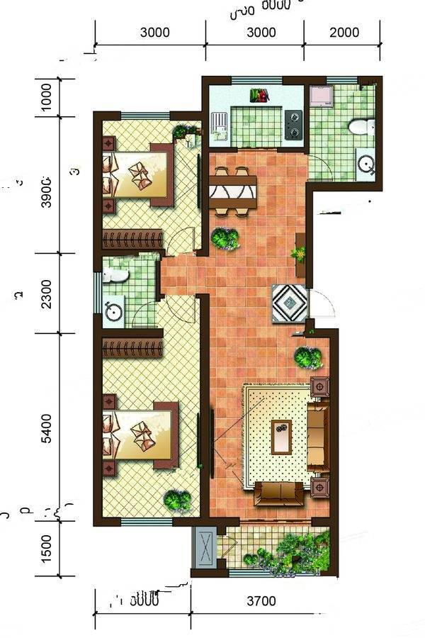 容和水郡2室2厅2卫113.4㎡户型图