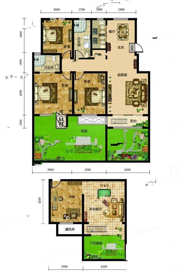 兰庭华府3室2厅2卫117.3㎡户型图