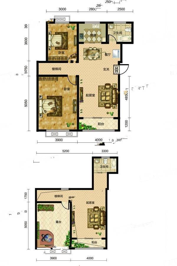 兰庭华府3室2厅1卫122.1㎡户型图