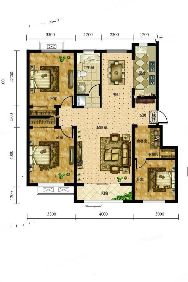 兰庭华府3室2厅1卫112.6㎡户型图