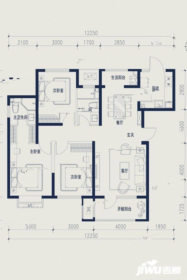 丰润万科金域华府3室2厅2卫141㎡户型图