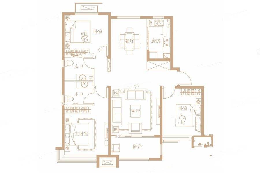 迁西荣盛锦绣观邸3室2厅2卫132.4㎡户型图