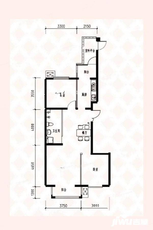 富景园2室2厅1卫99.6㎡户型图