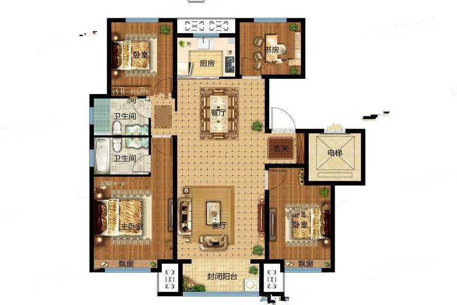 中梁燕山壹号院4室2厅2卫132㎡户型图