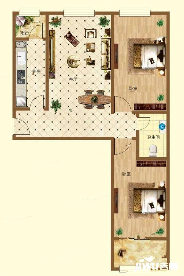 宝都丽园2室2厅1卫113㎡户型图