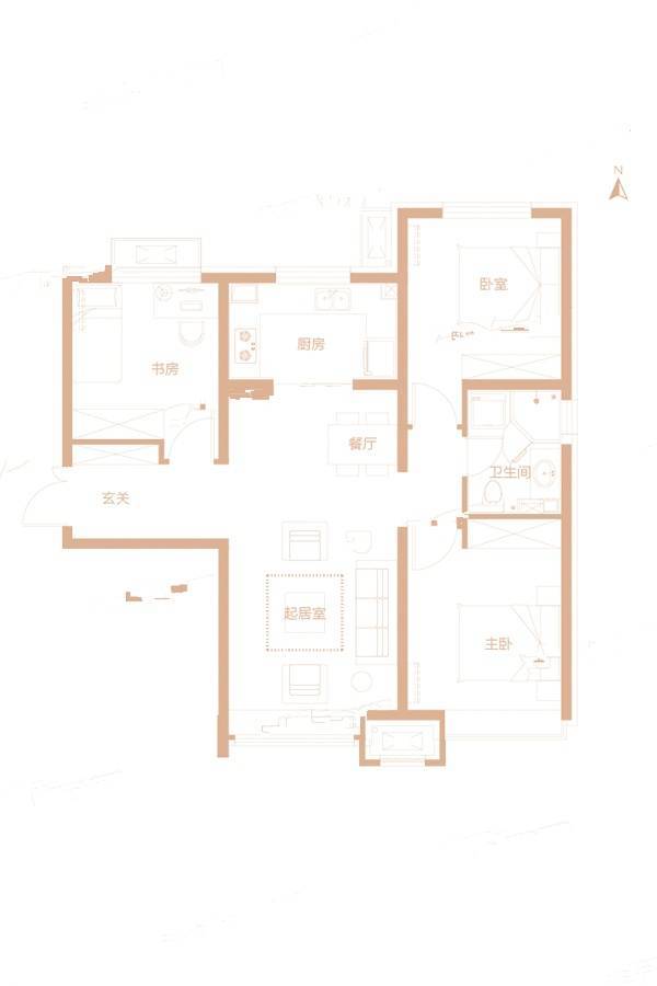 曹妃甸富力城3室2厅1卫107㎡户型图