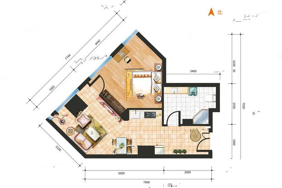 茂华金汇公馆1室1厅1卫66㎡户型图