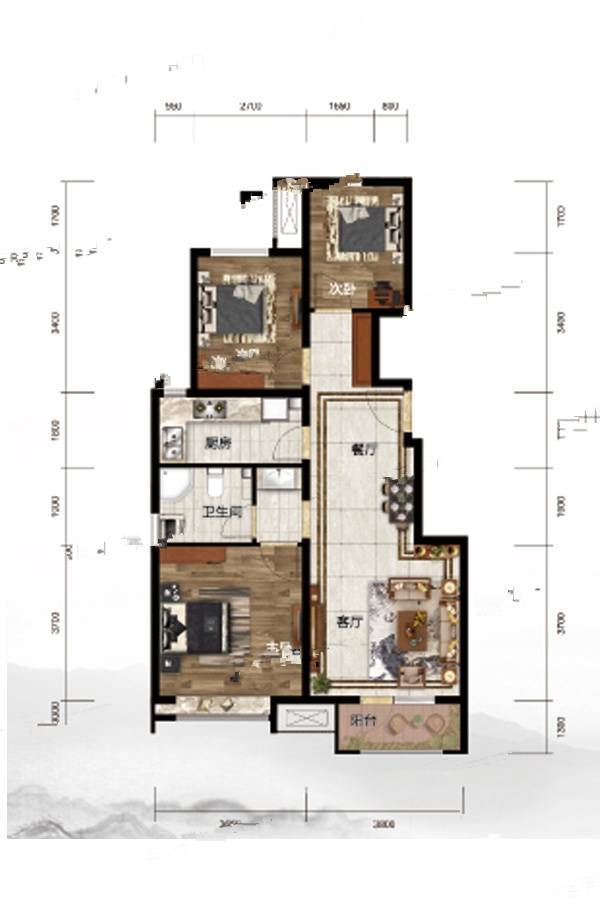 中国铁建唐颂国际3室2厅1卫105㎡户型图