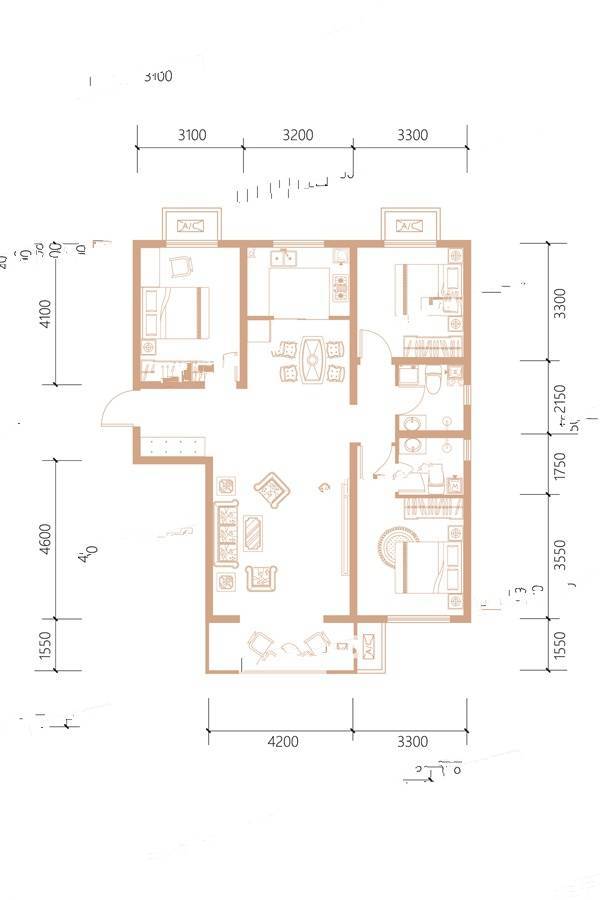 唐山梧桐大道3室2厅2卫133㎡户型图