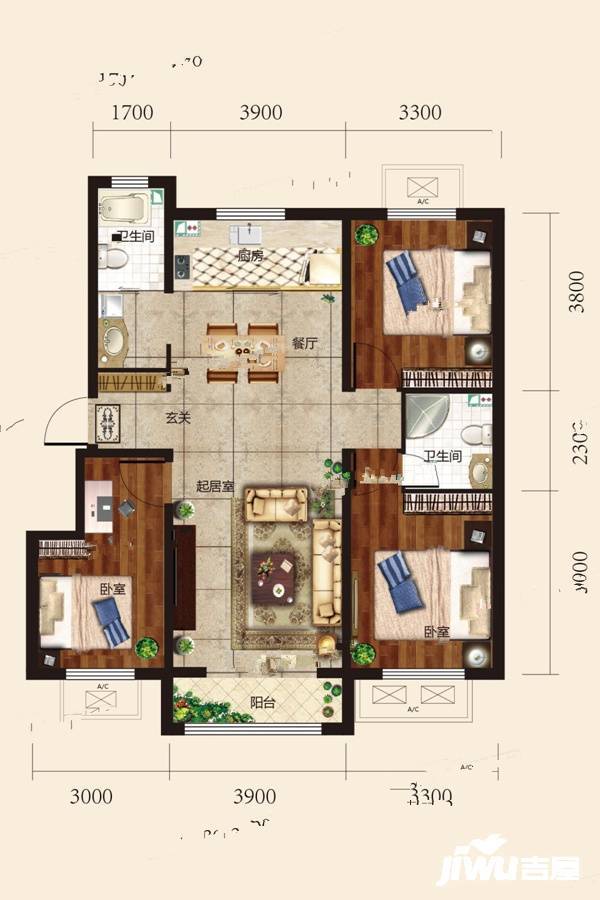 兰庭左岸3室2厅2卫115㎡户型图