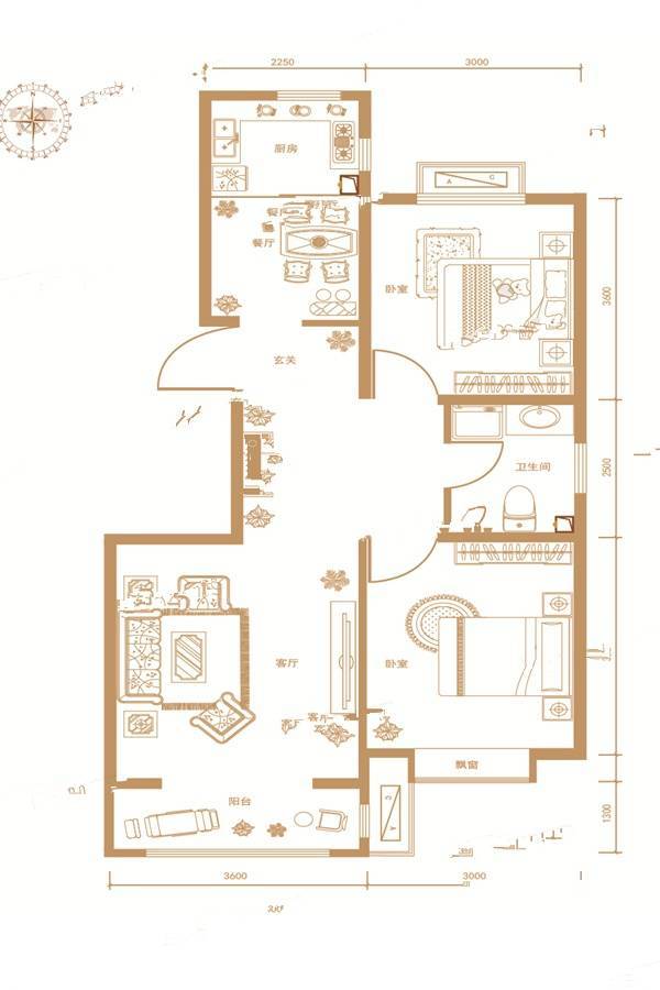 丰润悦府2室2厅1卫92㎡户型图