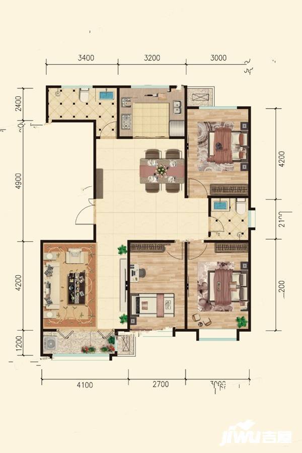 秀水名居3室2厅2卫123.3㎡户型图