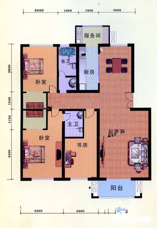 盛世景苑3室2厅2卫142㎡户型图