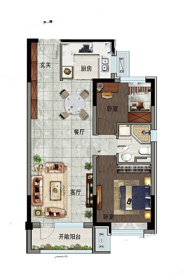 碧桂园天润时代2室2厅1卫89㎡户型图