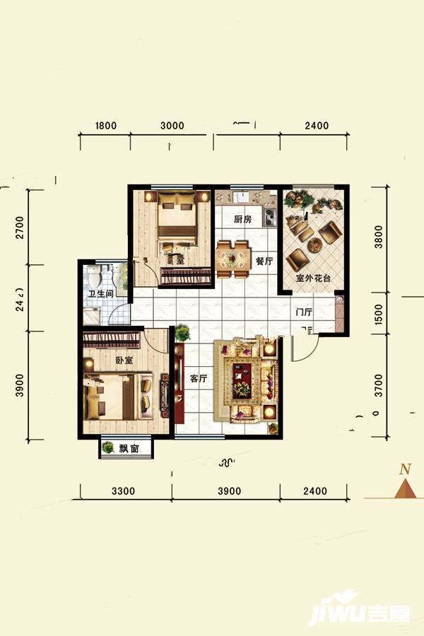 京唐城际嘉园2室2厅1卫85㎡户型图