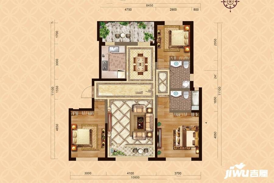 滨海华府3室2厅2卫120㎡户型图