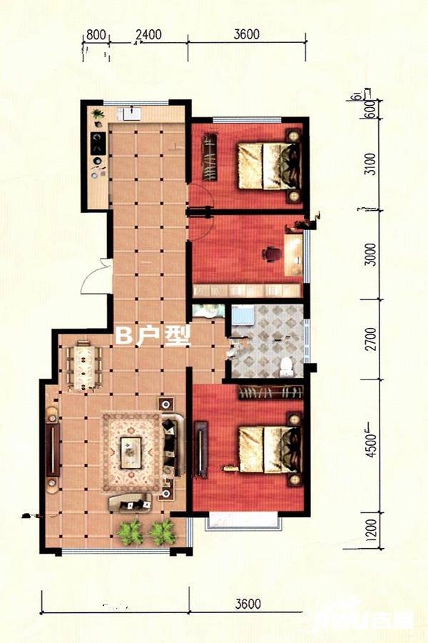 万福豪庭3室2厅1卫121.7㎡户型图