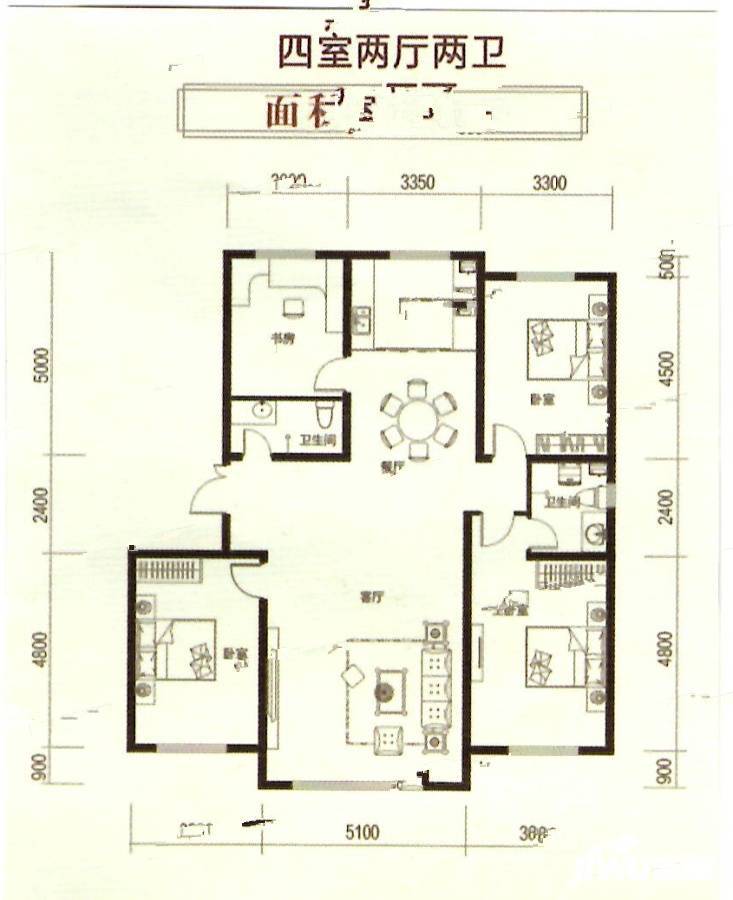 巨德新城二期4室2厅2卫151㎡户型图