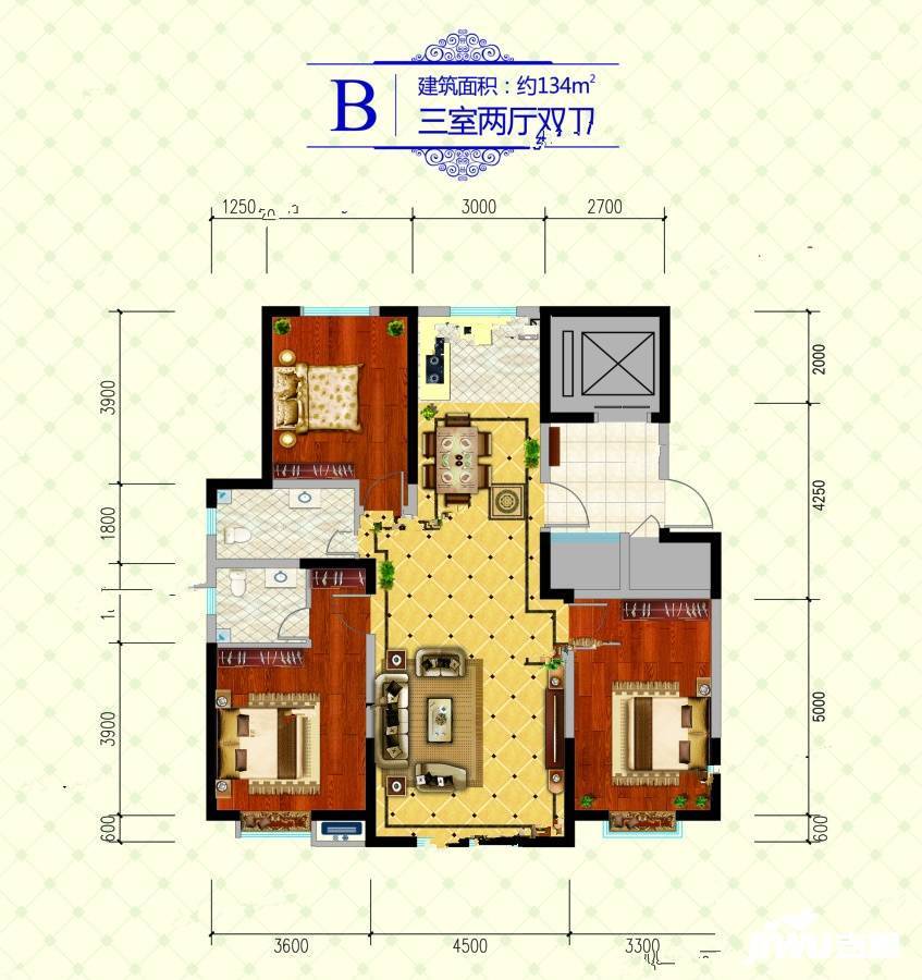 和泰蜀都3室2厅2卫134㎡户型图