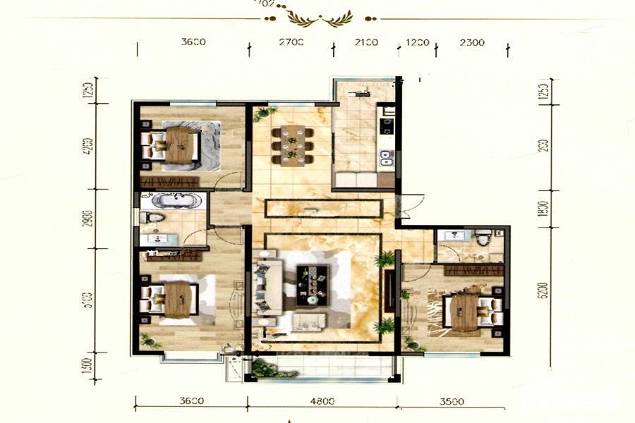 宁城华府3室2厅2卫166㎡户型图