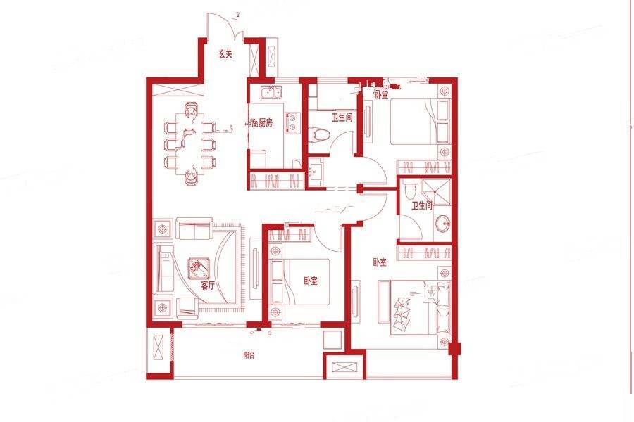 三门峡建业城3室2厅2卫114㎡户型图