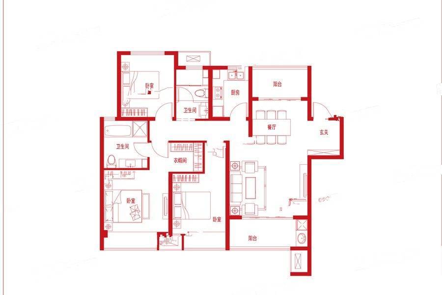 三门峡建业城3室2厅2卫129㎡户型图