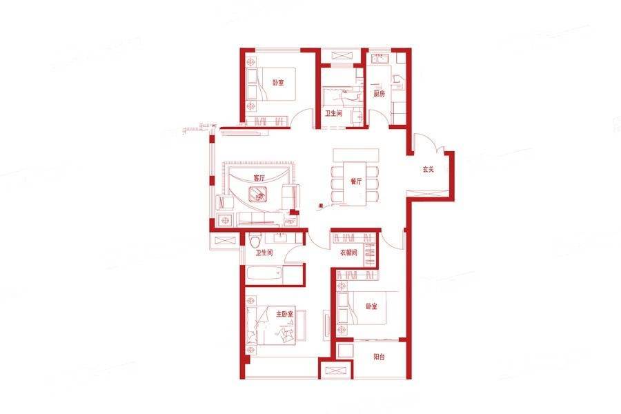 三门峡建业城3室2厅2卫129㎡户型图