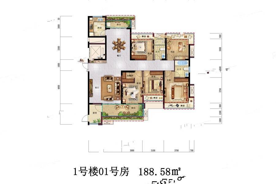 裕景华城5室2厅2卫188.6㎡户型图