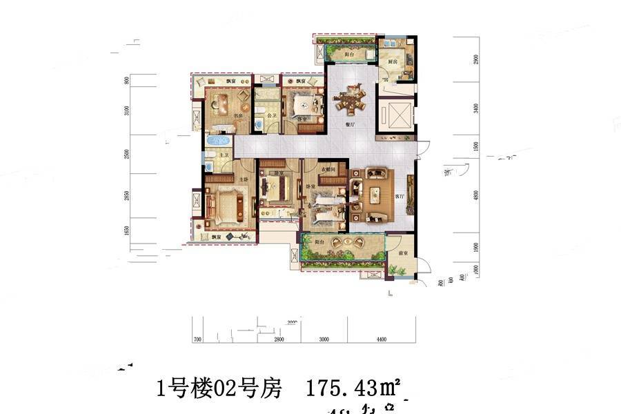 裕景华城5室2厅2卫175.4㎡户型图