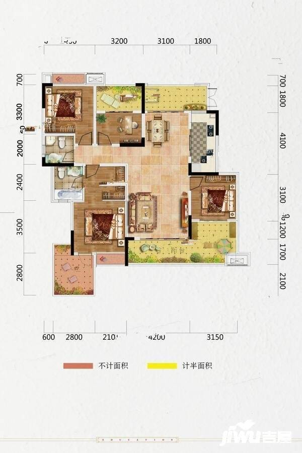 拓海山语城4室2厅2卫135㎡户型图