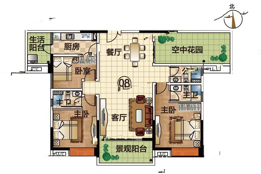 祥利明珠新城三区4室2厅2卫153㎡户型图