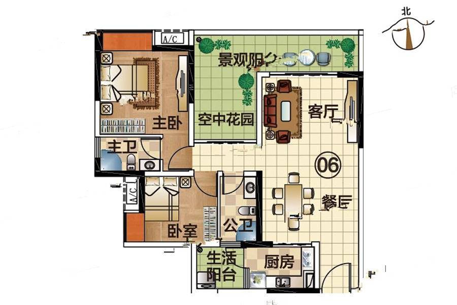 祥利明珠新城三区3室2厅2卫97㎡户型图